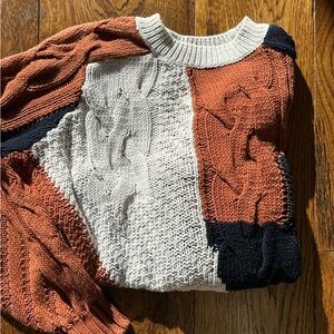 360 boxy Sweater Multicolor Cable Knit Crewneck
